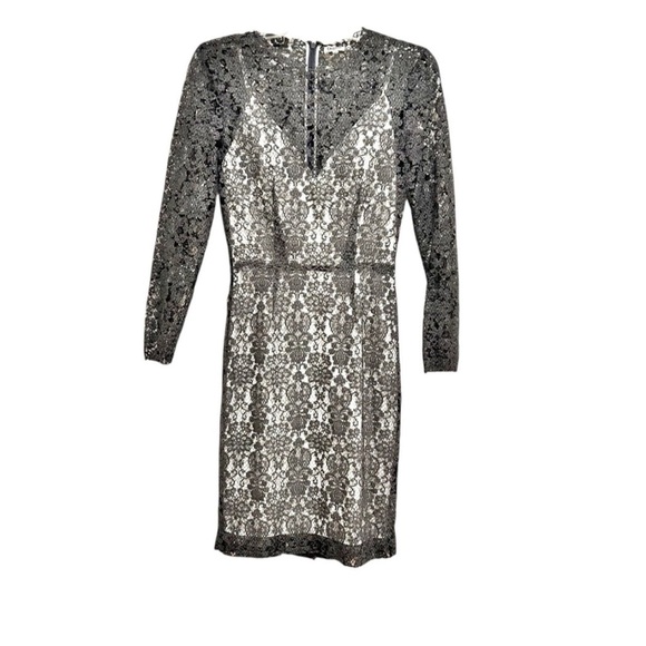 L'AGENCE Lace Midi Dress Gray Women's Size 2 Long Sleeve Party Cocktail NWT - Picture 2 of 7